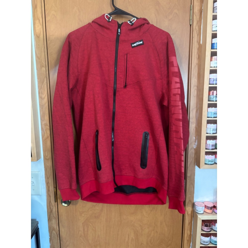Flag Nor Fail Mens Red Heather Tech Fleece Full Zip Hoodie Large Logo Sleeve